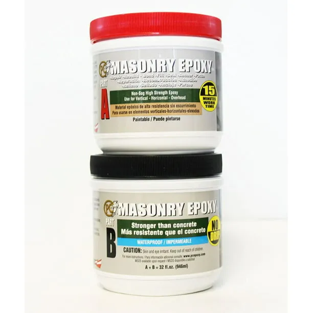 PC Products PC-Masonry Epoxy Adhesive Paste, Two-Part Repair, 32 oz in Two Jars, Gray 73209