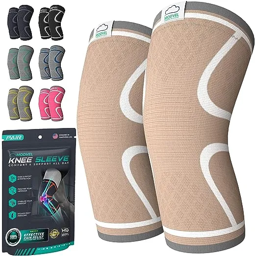 Modvel Compression Knee Brace for Women & Men - 2 Pack Knee Brace for Women Running Knee Pain, Knee Support Compression Sleeve, Workout Sports Knee Braces for Meniscus Tear ACL & Arthritis Pain Relief