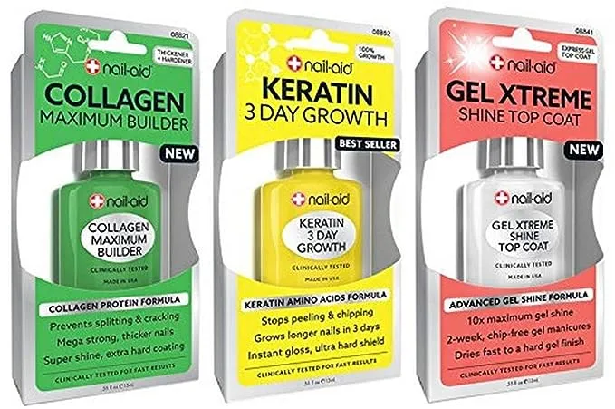 NAIL-AID Collagen Base + Keratin Growth + Gel Top Coat, Clear, 3 Count