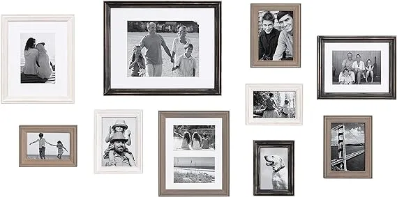 Kate and Laurel Bordeaux 10-Piece Wood Gallery Wall Picture Frame Set - Multi/Black