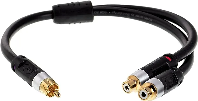 Mediabridge™ Ultra Series RCA Y-Adapter (12 Inches) - 1-Male to 2-Female for Digital Audio or Subwoofer - (Part# CYA-1M2F-P)