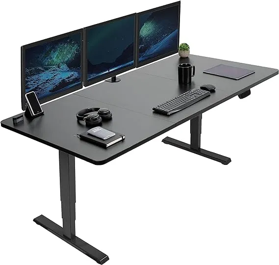 VIVO Electric 71 x 36 inch Sit Stand Desk, Dual Motor Memory Controller Height Adjustment, 2B Series, Dark Walnut Top Black Frame, DESK-KIT-2B7D-36