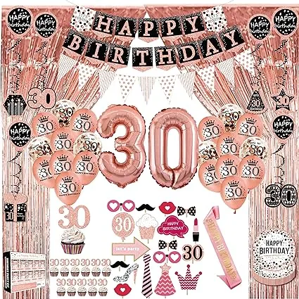 30Th Birthday Decorations for Her - (76Pack) Rose Gold Party Banner, Pennant, Ha