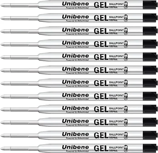 Unibene Parker Compatible Gel Ink Ballpoint Refills 12 Pack,0.7mm Medium Point-Blue, Smooth Writing Replaceable German Ink Tactical Pen Refills for Parker Ballpoint/UZI Pen