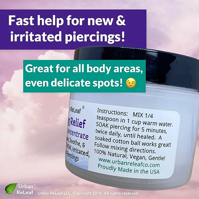 Urban ReLeaf Piercing Relief Sea Salt Concentrate AFTERCARE ! Safely Clean, Soothe & Gently Heal New Irritated & Keloid Bump Piercings. Effective Non-iodized Dead Sea Salt, Tea Tree Rosemary