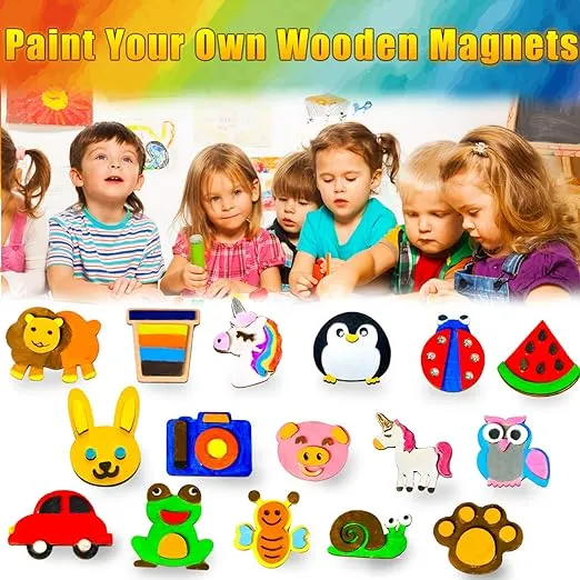 YOFUN Paint Your Own Wooden Magnet - Wood Painting Craft Kit and Art Set for Kids, Art and Craft Supplies Party Favors for Boys Girls Age 4 5 6 7 8, Easter Crafts & Basket Stuffers