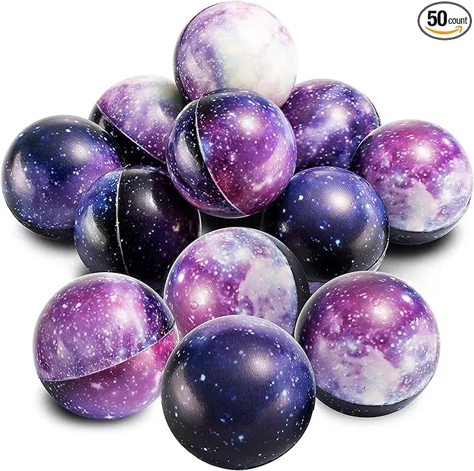 Galaxy Stress Balls for Kids - Pack of 50 Bulk - Squeeze Anxiety Fidget Sensory Balls for Children with Outer Space Theme, Great Toys for Party Favors and Birthday Party Supplies