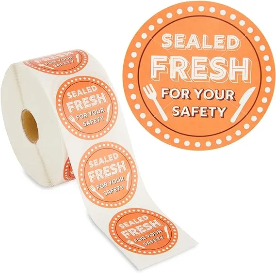 Stockroom Plus 1000-Pieces of Tamper Evident Labels Roll for Food Delivery, 2 Inch Round Sealed Fresh for Your Safety Stickers, Tape for Restaurant Packages, Diners, Business Labeling