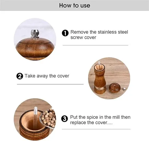 Haomacro Pepper Grinder,Wood Salt and Pepper Grinder Mills Sets, Classic Manual Salt Grinder Refillable Pepper Mill Sets with Acrylic Visible Window Adjustable Ceramic Grinding Rotor 6.5inch 2 Pack