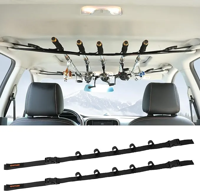 2 Pack Vehicle Fishing Rod Rack Holder Straps, Adjustable 30 to 54 Inches 