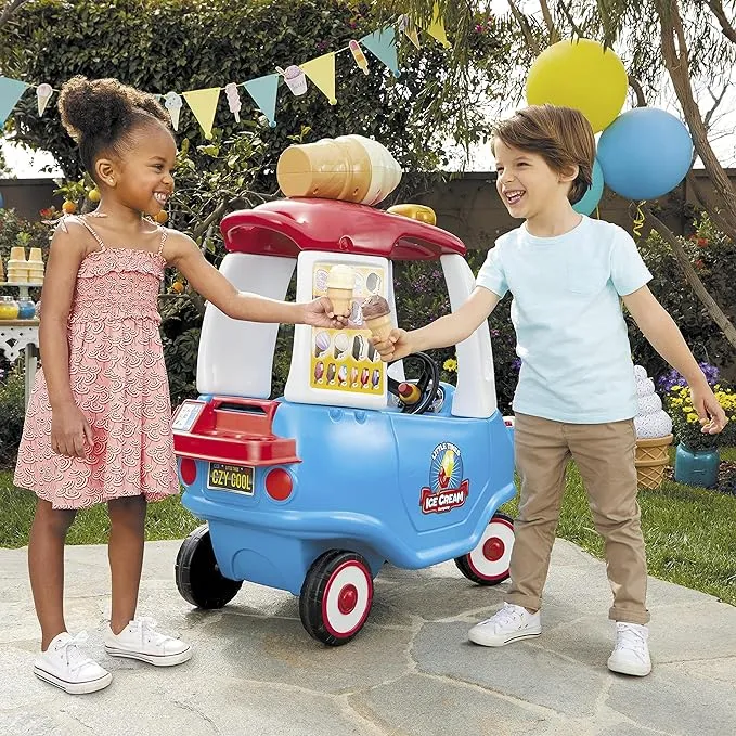 Little Tikes Cozy Ice Cream Truck, Coupe Ride On Car, Kid and Parent Powered, Truck Music, Including Accessories- Gift for Kids, Toy Girls Boys Ages 1.5 to 5 Years Old