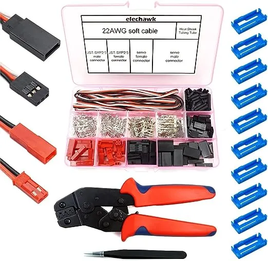 55 Sets Servo Plug Male Female Connector Crimp Pin Cable Kit with Crimping Tool Compatible JST SYP Futaba for Hitec Spektrum RC