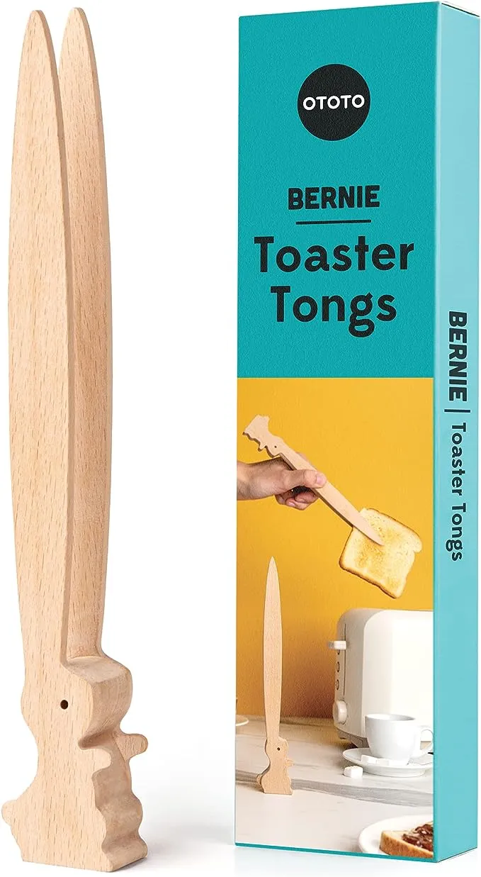 OTOTO Bernie Bunny Toaster Tongs - Rabbit Toast Tongs, Wooden Tongs for Toaster, Wooden Toaster Tongs, Kitchen Tongs - Multipurpose Mini Tongs for Appetizers, Wood Utensils & Cute Kitchen Gadgets