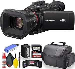 Caméscope professionnel Panasonic HC-X1500 4K avec zoom optique 24x, diffusion en direct HD WiFi avec étui souple + carte Sandisk Extreme Pro 64 Go + kit de nettoyage et d'entretien + plus - Pack de démarrage