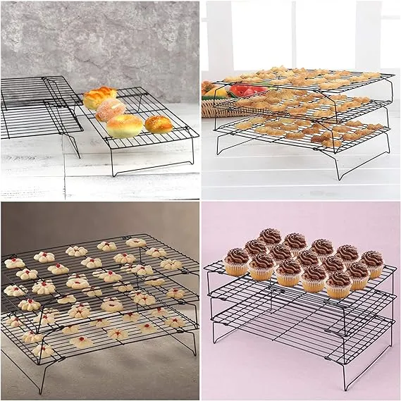 Cooling Rack, 3-Tier Stainless Steel Stackable Baking Cooking Cooling Racks for Cooling Roasting Grilling, Collapsible & Heavy Duty, Oven & Dishwasher Safe