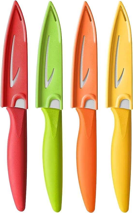 Paring knife, 4PCS Paring knives (4 Knives and 4 Knife cover), 4 Inch Peeling Knife, Fruit and Vegetable Knife, Ultra Sharp Kitchen Knives, German Steel, PP Plastic Handle