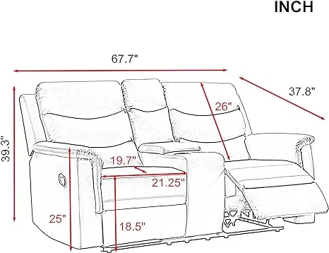 YITAHOME Loveseat Recliner, Manual Double Sofa Loveseat, Home Theater Seating with Storage Console, Double Recliner RV Sofa with Cup Holders and Side Pocket for Living Room