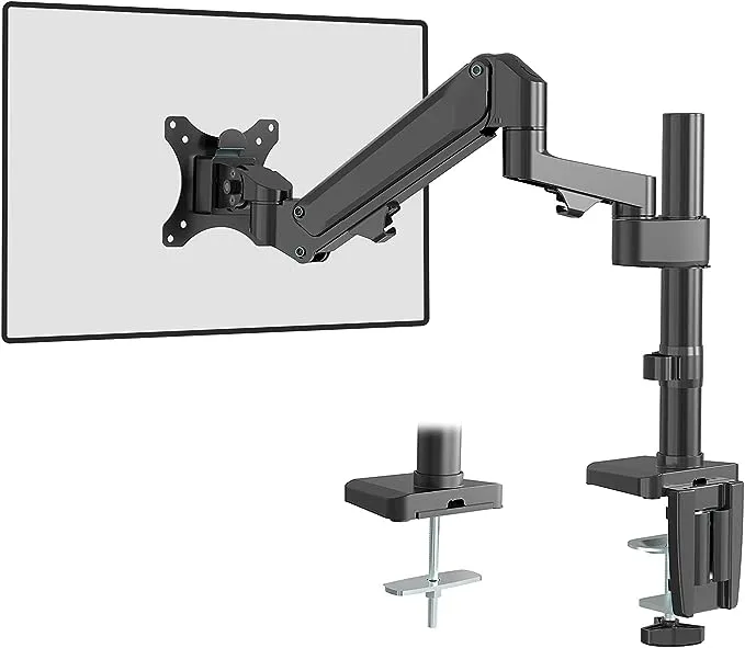 WALI Single Monitor Mount, Single Monitor Arm Desk Mount 17 to 35 Inch, Fully Adjustable Gas Spring Monitor Arm Heavy Duty Desk Monitor Stand Ultrawides up to 26.4 lbs (GSDM001-P), Black