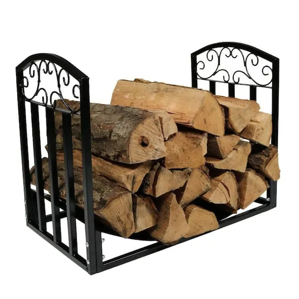 Sunnydaze 2-Foot Firewood Log Rack - Indoor/Outdoor Black Powder-Coated Steel Decorative Fireplace Wood Storage Holder