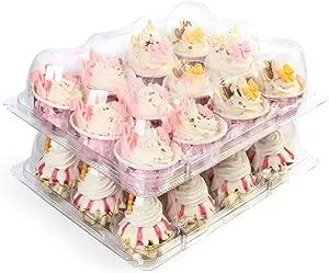 LotFancy Mini Cupcake Containers, 12 Count, 40 Pack, Clear Plastic Cupcake Holder with 480 Mini Cupcake Liners, Dozen Disposable Mini Cupcake Carriers with Detachable Lid