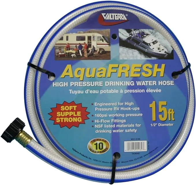 Valterra W01-5180 AquaFresh White 1/2" x 15\' Drinking Water Hose