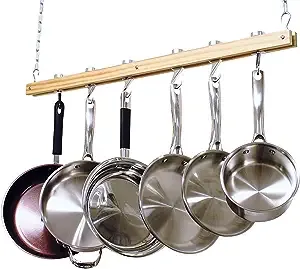 Cooks Standard NC-00269 Standard, Single Bar, 36-Inch Ceiling Mounted Wooden Pot Rack, Brown