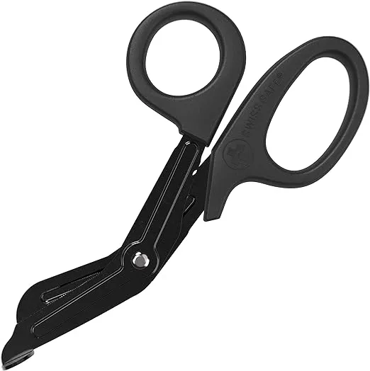 Swiss Safe EMT Trauma Shears, Heavy Duty Bandage Scissors, Military-Grade, for Emergency Trauma Kits, Black, 7.5 inch