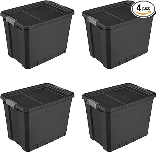 Sterilite 27 Gallon Plastic Stacker Tote, Heavy Duty Lidded Storage Bin Container for Stackable Garage and Basement Organization, Black, 4-PackSterilite 27 Gallon Plastic Stacker Tote, Heavy Duty Lid…