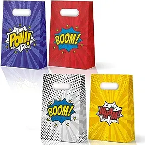 KALEFO 24 Pack Superhero Party Supplies Treat Bags Kids Birthday Party Recyclable Cookie Candy Paper Favor Bags