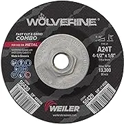 Weiler Wolverine 4-1/2 Type 27 Cut/Grind Combo Wheel, A24T, 10/Pack (Wei-56429)