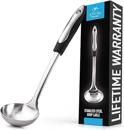 Zulay Kitchen Stainless Steel Cooking Utensil - Stainless Steel Kitchen Utensil - Durable Kitchen Gadgets - Metal Kitchen Accessories - Easy to Clean Kitchen Tools - 12" Soup Ladle