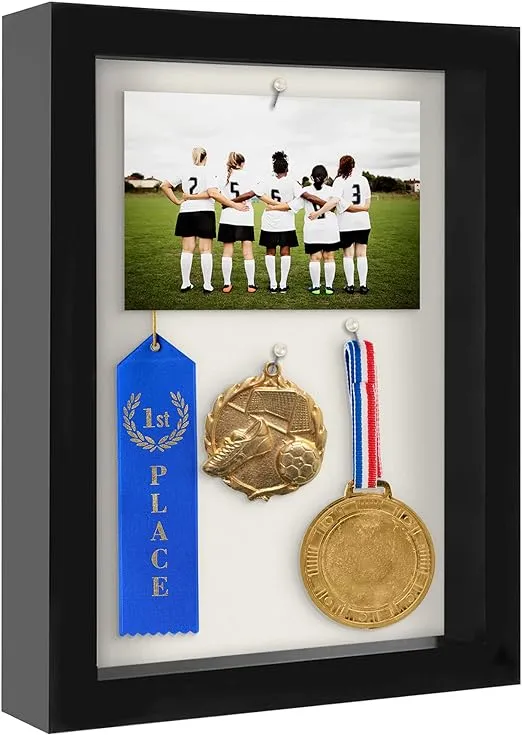 Americanflat 8.5x11 Shadow Box Frame with Shatter-Resistant Glass - Silhouette Collection - Large Shadow Box Display Case for Tabletop and Wall Display - Black with Soft Linen Back