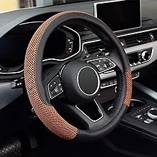 KAFEEK Steering Wheel Cover, Universal 15 inch, Microfiber Leather Viscose, Breathable, Anti-Slip,Warm in Winter and Cool in Summer, Black&Brown