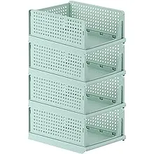 Stackable Plastic Storage Basket, Closet Organizers and Storage Bins, 4 Pack ...