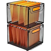 SETTFRFE 2 Pack File Organizer,Metal File Crates for Hanging Folders,Hanging Folder Organizer,Letter Size, Black