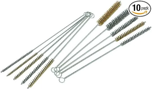 10-Piece Tube Cleaning Brush Kit | Brass Wire Bore Brushes & Stainless Steel Brushes 12" Long (1/4" to 3/4") for Tubes, Cylinders, and Narrow Spaces