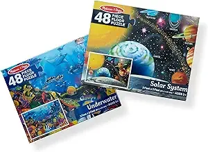 Melissa & Doug Jumbo Jigsaw Floor Puzzle Set - Solar System and Underwater (2 x 3 feet each) - Ocean Puzzles, Planet Puzzles, Educational Puzzles, Large Floor Puzzles For Kids Ages 3+