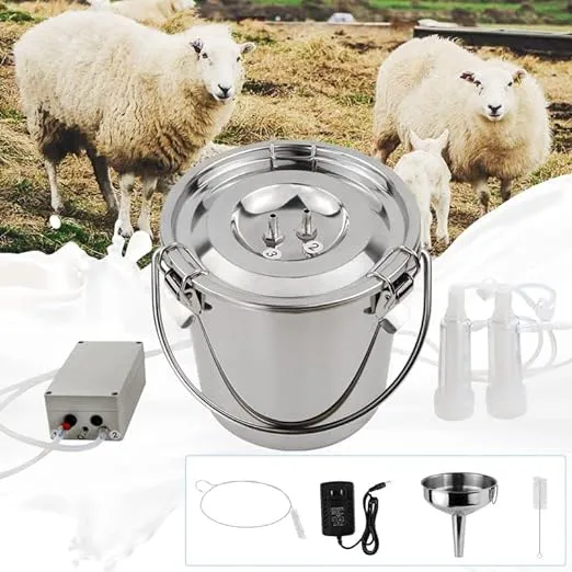 2025 Upgrade 3L Goat Milking Machine, Continuously Adjustable Suction Pulsation Vacuum Electric Milker, Portable Livstock Milking Machine with Stainless Bucket(US Plug)(3L Goat)