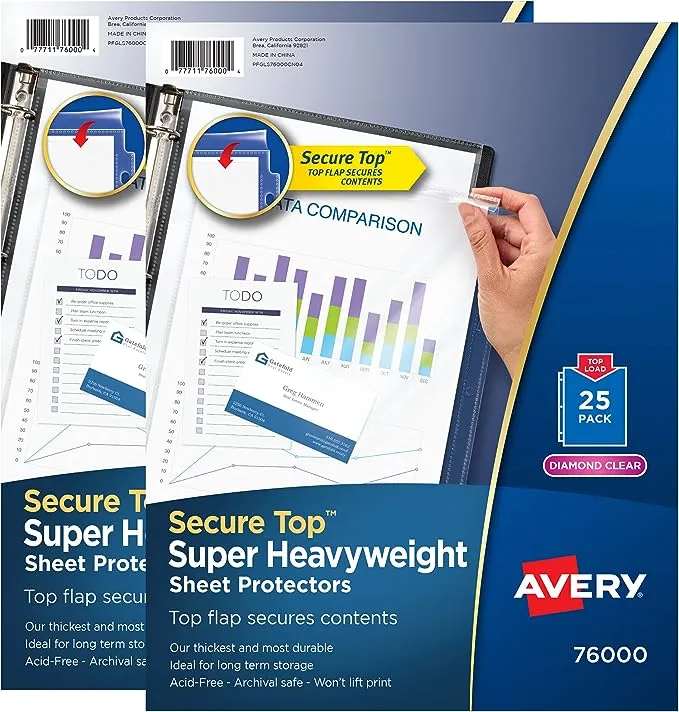 Avery Diamond Clear Secure Top Sheet Protectors, Super Heavyweight, 2-Pack, 50 Page Protectors (86009)