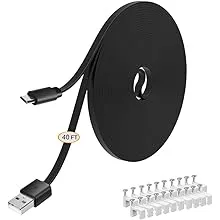 Moyeel 40ft Flat Power Extension Cable Compatible with Wyze Cam/Wyze Cam Pan,Yi Camera,NestCam Indoor,Blink XT Camera,Netvue Cam,USB to Micro USB