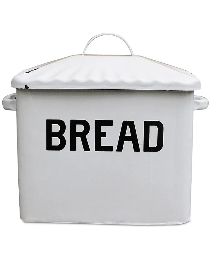 Creative Co-Op Farmhouse Enameled Metal Bread Box with "Bread" Message, White