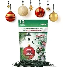 ORNAMENT ANCHOR Ornament Hooks for Hanging Christmas Decorations - No-Slip Hanging Hooks for Xmas - Heavy Duty Christmas Tree Ornaments Hanger Hooks for Small & Large Ornaments (Green, 12 Count)