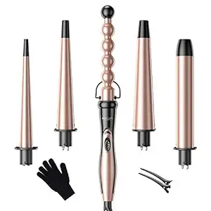 5 in 1 Curling Iron Set - BESTOPE PRO Curling Wand Iron with Interchangeable Barrels, 0.35”-1.25” Hair Curler Wand for Hairstyle, Instant Heat Up for All Hair Types, Heat Protective Glove & 2 Clips