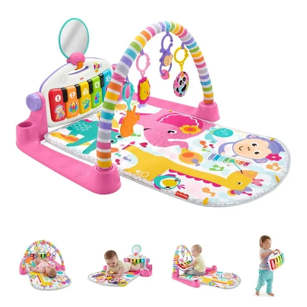 Fisher-Price Baby Playmat Deluxe Kick & Play Piano Gym With Musical -Toy Lights & Smart Stages Learning Content For Newborn To Toddler, Pink