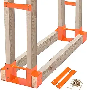 MOFEEZ Outdoor Firewood Log Storage Rack 2x4 Bracket Kit, Fireplace Wood Storage Holder, Adjustable to Any Length - Orange, Two Bases