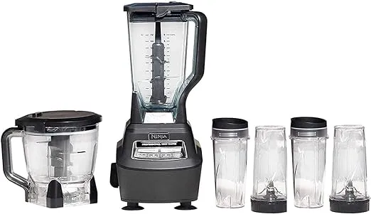 Ninja BL770 Mega Kitchen System, 1500W, 4 Functions for Smoothies, Processing, Dough, Drinks & More, with 72-oz.* Blender Pitcher, 64-oz. Processor Bowl, (2) 16-oz. To-Go Cups & (2) Lids, Black