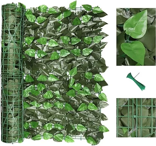 Artificial Ivy Privacy Fence Screen, 120x40 Inch Artificial Faux Ivy Hedge, Expandable Faux Privacy Fence with 80 pcs Zip Ties Decoration for Outdoor Garden, Color Printing Watermelon Leaves