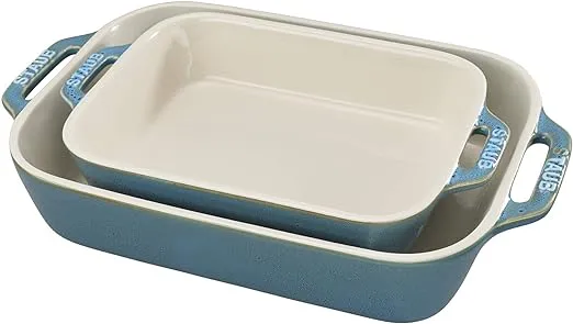 Staub Ceramic 2-pc Rectangular Baking Dish Set, Rustic Turquoise