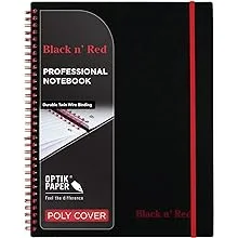 Black n' Red Notebook, Business Journal, 11" x 8", 70 Sheets, Ruled, Optik Paper, Scribzee App, Flexible Poly Cover, Wirebound, Black (K67030)