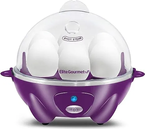 Elite Gourmet EGC710DKG Rapid Egg Cooker, 7 Easy-To-Peel, Hard, Medium, Soft Boiled Eggs, Poacher, Omelet Maker, Auto Shut-Off, Alarm, 16-Recipe Booklet, BPA-Free, Ash